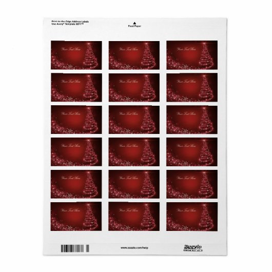 Étiquette de adresse d'arbre de Noël Red Sparkle (Feuille entière)