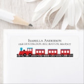 Étiquette de adresse de Baby shower de train rouge (En situation)