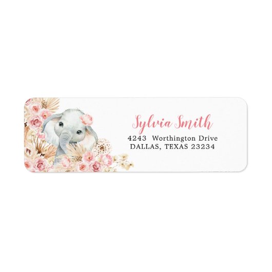 Étiquette de adresse de Baby shower rose Boho Elep (Devant)