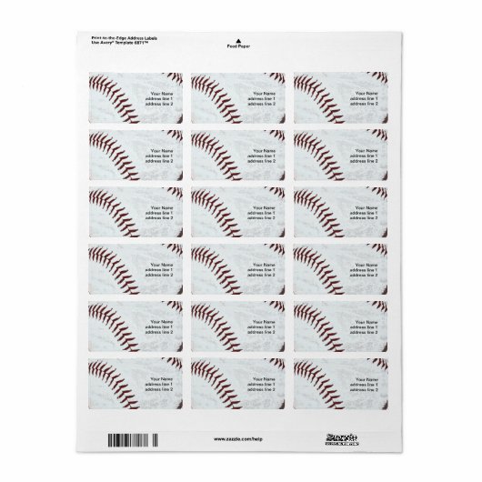 étiquette de adresse de baseball (Feuille entière)