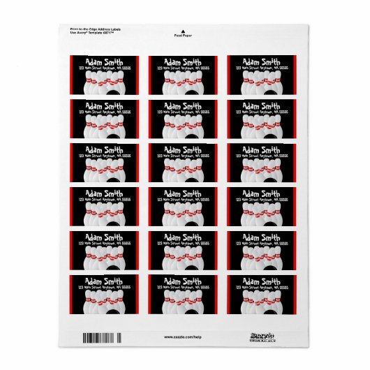 Étiquette de adresse de bowling (Feuille entière)