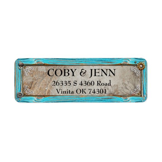 Étiquette de adresse de cadre rustique Turquoise (Devant)