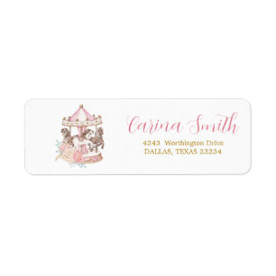 Étiquette de adresse de carrousel magique rose et 