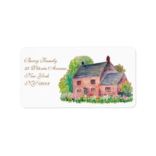 Étiquette de adresse de chalet Vintage aquarelle (Devant)