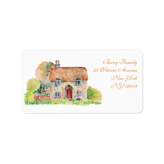 Étiquette de adresse de chalet Vintage aquarelle (Devant)
