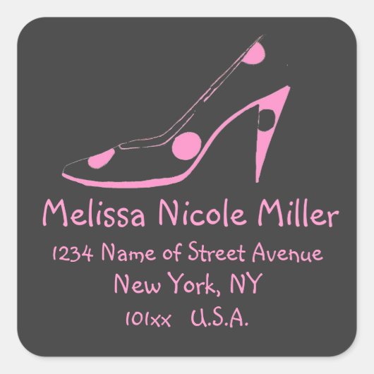 Étiquette de adresse de chaussure haute talon rose (Devant)