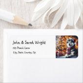 Étiquette de adresse de chien de Noël Husky (En situation)