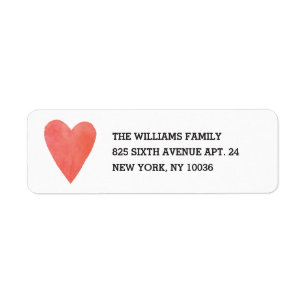 Étiquette de adresse de coeur aquarelle