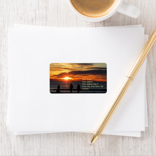 Étiquette de adresse de coucher de soleil de plage (En situation)