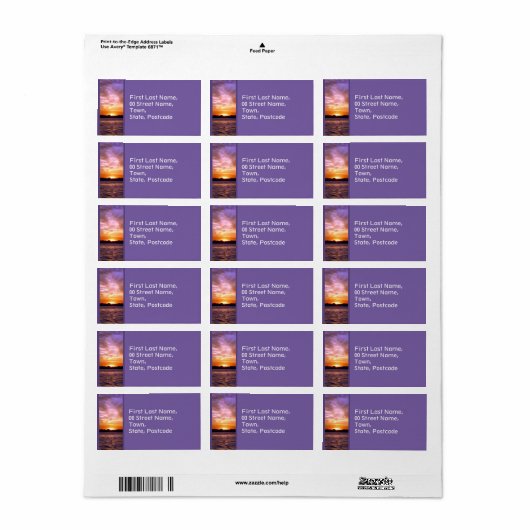 Étiquette de adresse de coucher de soleil violet (Feuille entière)
