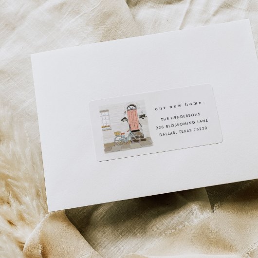 Étiquette de adresse de déplacement de porte rose