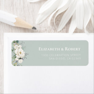 étiquette de adresse de feuillage à fleurs blanche