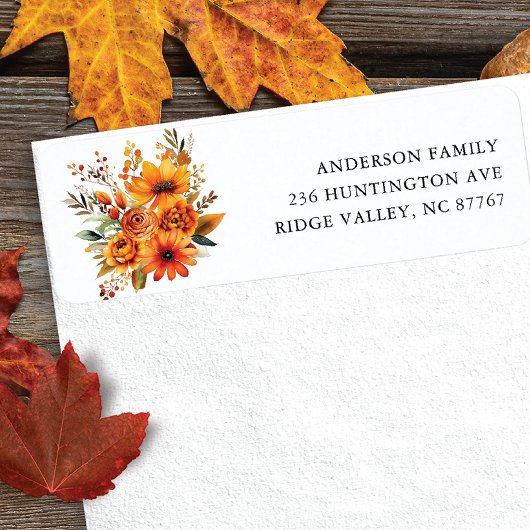 Étiquette de adresse de fleurs d'automne