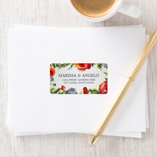 Étiquette de adresse de fleurs de Red Poppies (En situation)