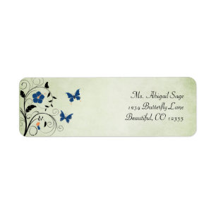 Étiquette de adresse de fleurs et papillons