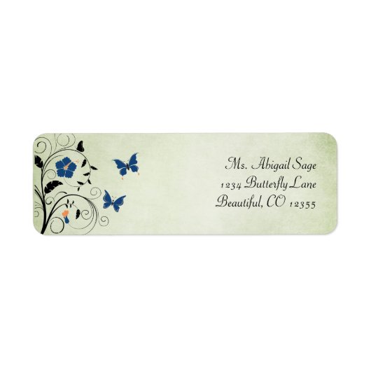Étiquette de adresse de fleurs et papillons (Devant)