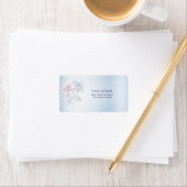 Étiquette de adresse de fleurs rose bleue (En situation)