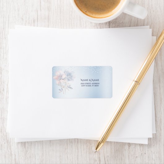 Étiquette de adresse de fleurs rose bleue (En situation)