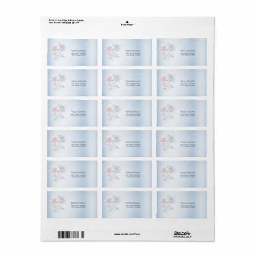 Étiquette de adresse de fleurs rose bleue (Feuille entière)