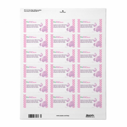 Étiquette de adresse de jouets et de pois roses (Feuille entière)