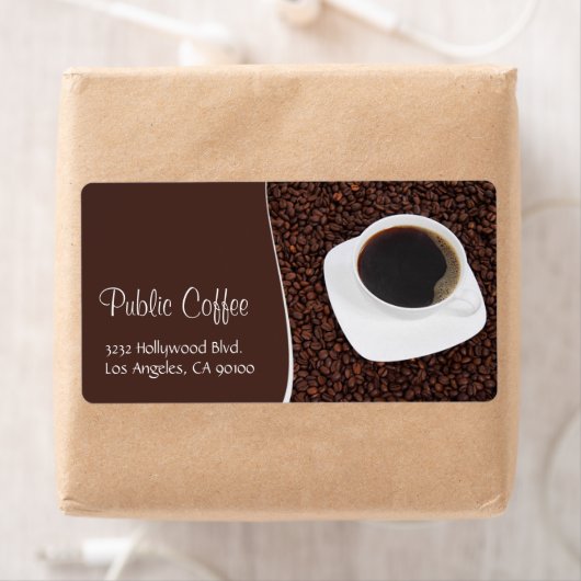 Étiquette de adresse de la coupe de café et harico (En situation)