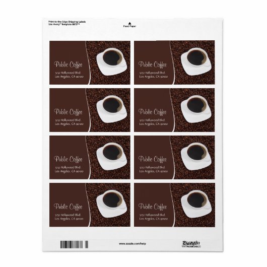 Étiquette de adresse de la coupe de café et harico (Feuille entière)