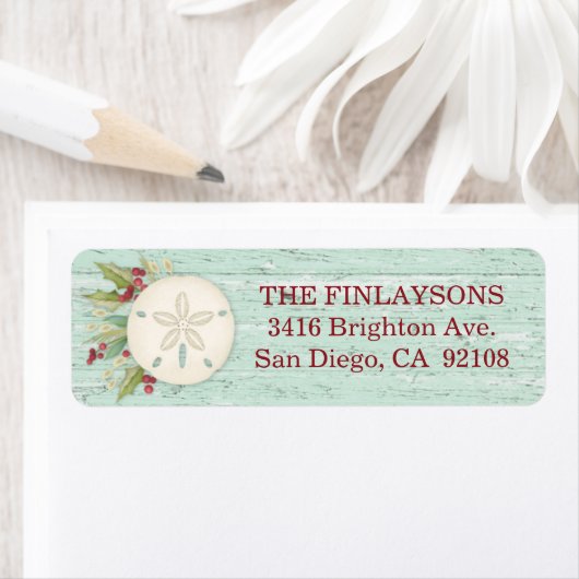 Étiquette de adresse de la plage de Noël côtière (En situation)