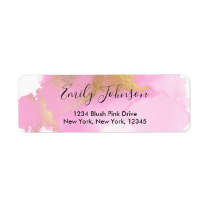 Étiquette de adresse de lavage rose et or