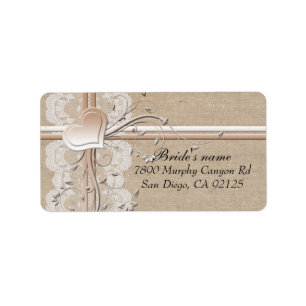 Étiquette de adresse de luxe Lace Heart Burlap