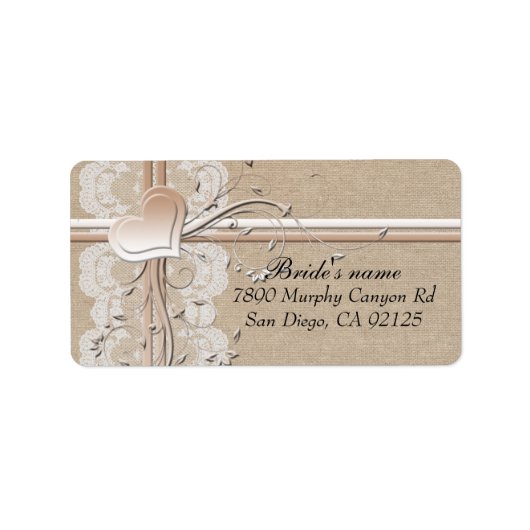 Étiquette de adresse de luxe Lace Heart Burlap (Devant)