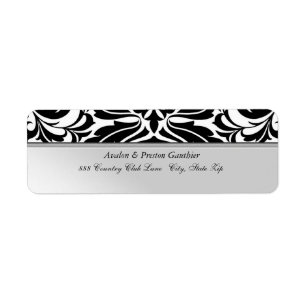 Étiquette de adresse de mariage damassé de noir