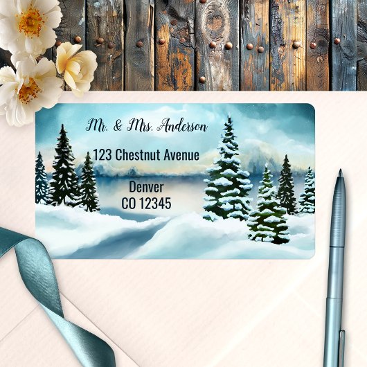 Étiquette de adresse de mariage d'hiver aquarelle