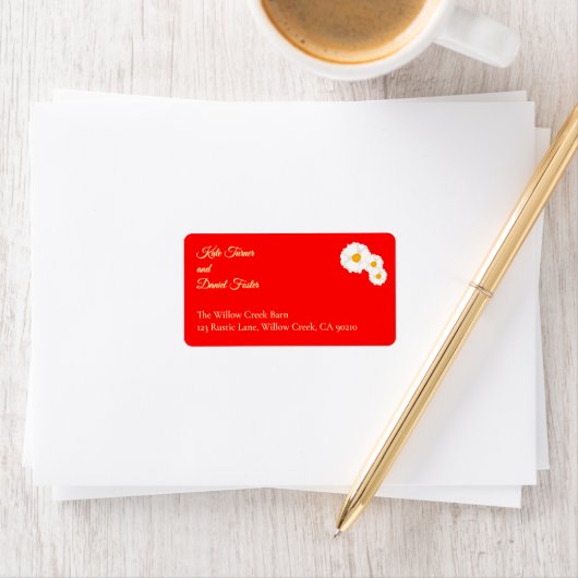 Étiquette de Adresse de Mariage Florale Rouge (En situation)