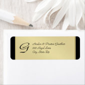 Étiquette de adresse de Mariage noir Monogram Gold (En situation)