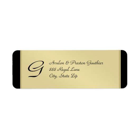 Étiquette de adresse de Mariage noir Monogram Gold (Devant)