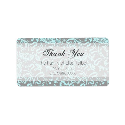 Étiquette de adresse de Merci à motifs floraux gri (Devant)