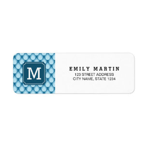 Étiquette de adresse de monogramme bleu élégant