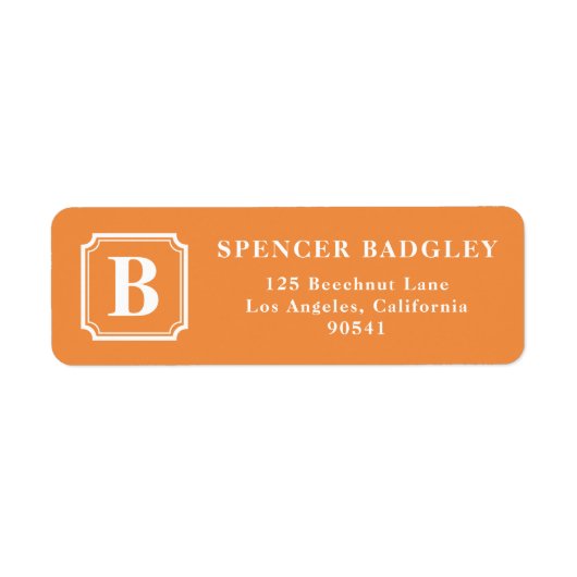 Étiquette de adresse de monogramme classique orang (Devant)