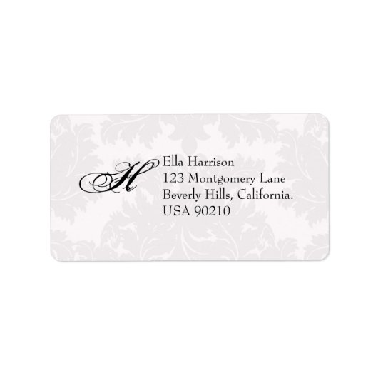 Étiquette de adresse de monogramme Damask personna (Devant)