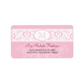 Étiquette de adresse de monogramme Damask rose (Devant)