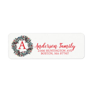 Étiquette de adresse de monogramme de Noël de