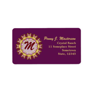 Étiquette de adresse de monogramme de roue violet+