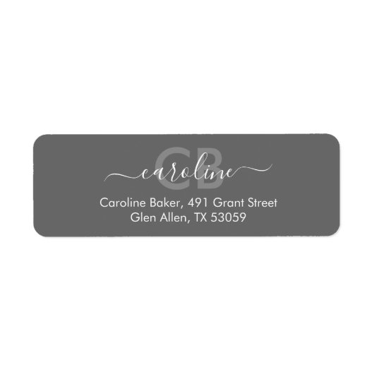 Étiquette de adresse de monogramme gris charbon in (Devant)