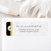 Étiquette de adresse de monogramme Orange Damask (En situation)