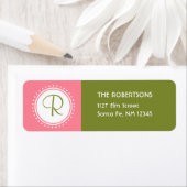 Étiquette de adresse de monogramme rose et vert (En situation)
