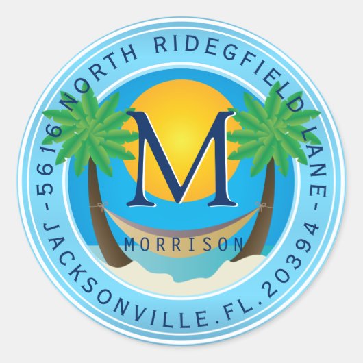 Étiquette de adresse de monogramme tropical (Devant)