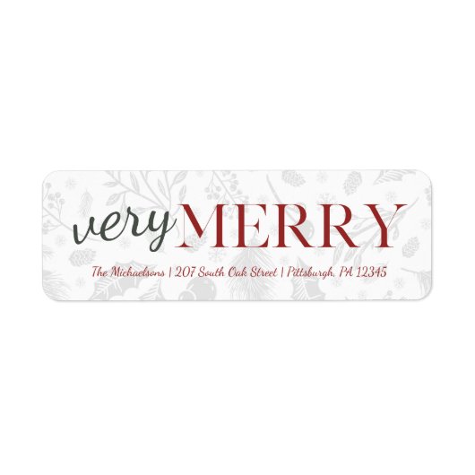 Étiquette de adresse de Noël botanique rouge très (Devant)