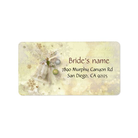 Étiquette de adresse de Noël Gold Bell (Devant)