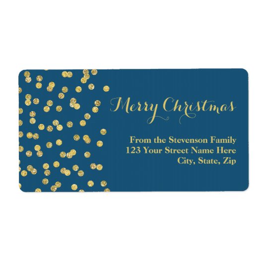 Étiquette de adresse de Noël Gold Navy Blue Confet (Devant)