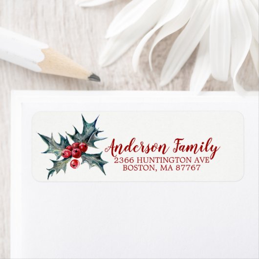 Étiquette de adresse de Noël Holly (En situation)